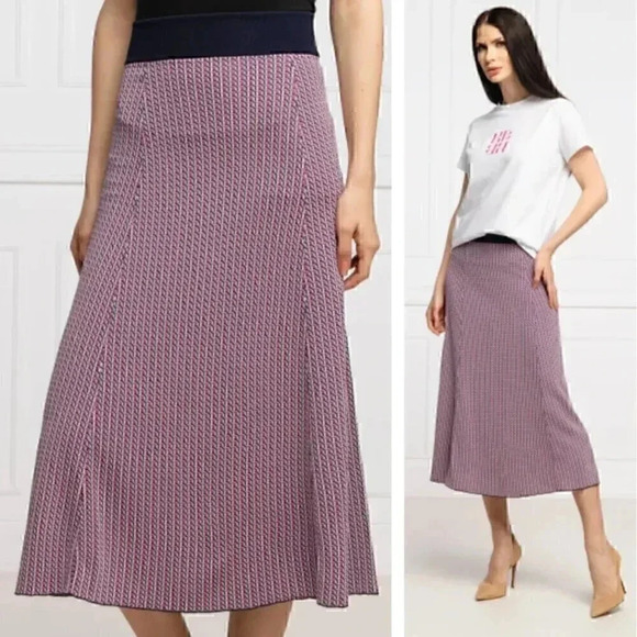 NEW Hugo Boss Fiabella Geometric Jacquard Knit Midi Skirt Magenta Fantasy Career - Picture 1 of 8